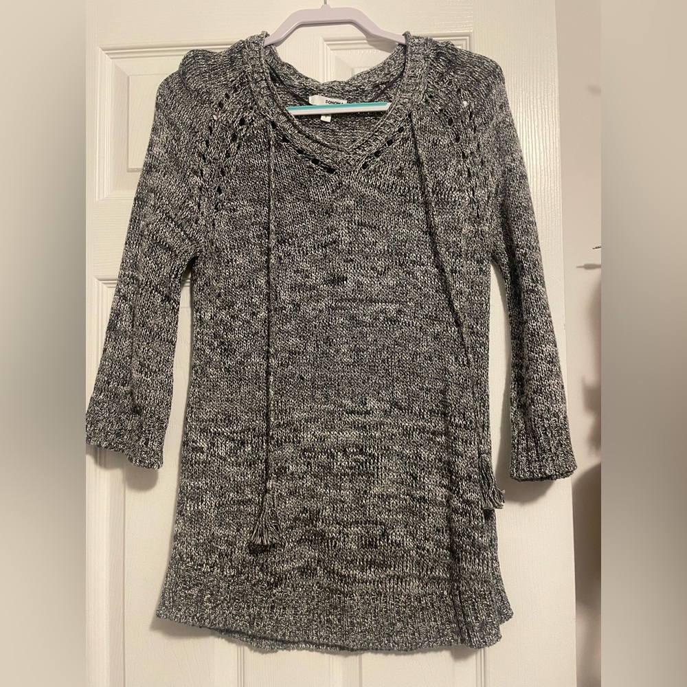 Sonoma Sweater Women Size S Gray Knit Crochet Long Sleeve Crew Neck Pullover